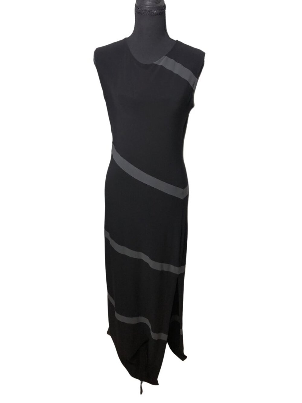 Kamali Kulture Black Abstract Stripe Sleeveless Maxi Dress